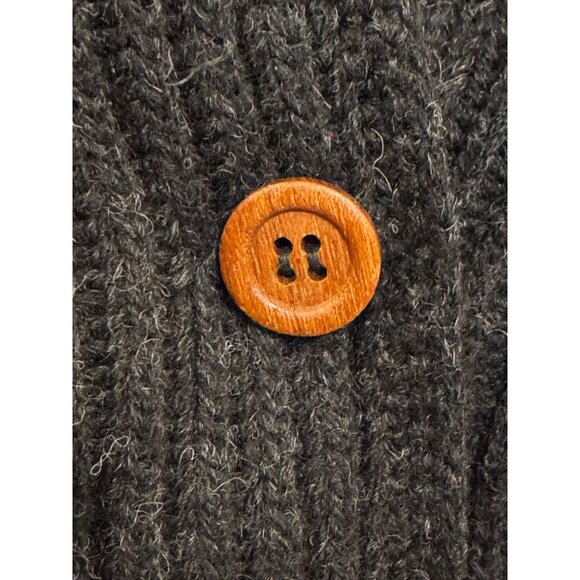 L.L. Bean Cardigan Sweater Women M Wool Dark Gray Shawl Collar Ribbed Button-Fro - Picture 4 of 5